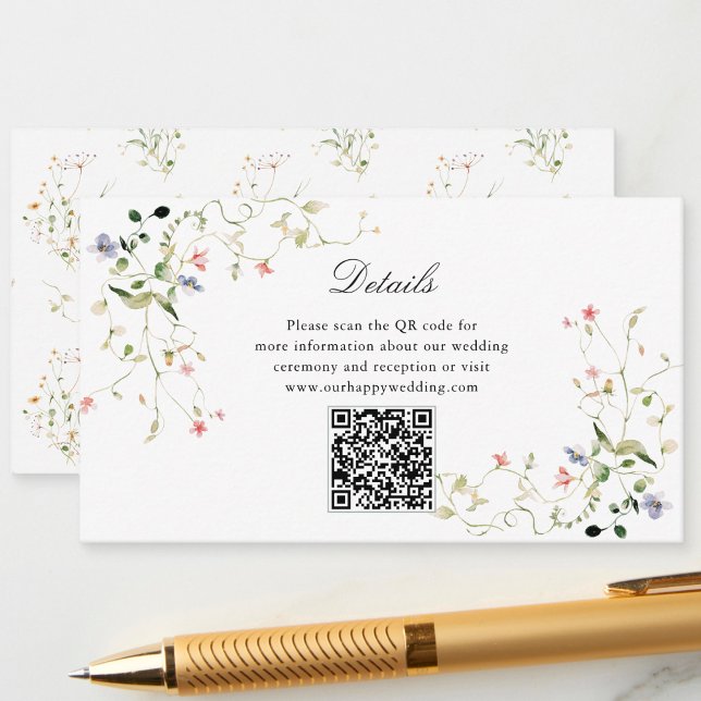 Wildflower Elegant Modern Garden Floral Wedding QR Enclosure Card (Creator Uploaded)