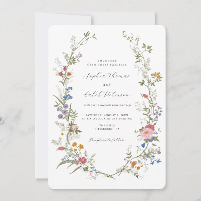 Wildflower Elegant Vintage Wedding Invitation (Front)