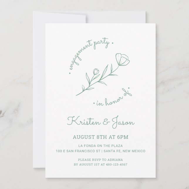 Wildflower Engagement Party Invitation in Sage (Front)