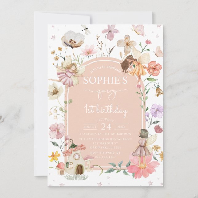 Wildflower Fairy 1st Birthday Party  Invitation (Front)