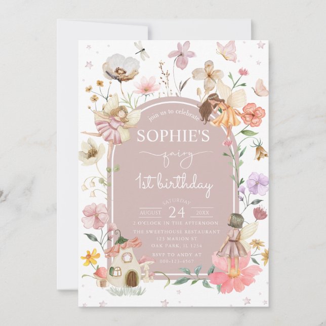 Wildflower Fairy 1st Birthday Party  Invitation (Front)