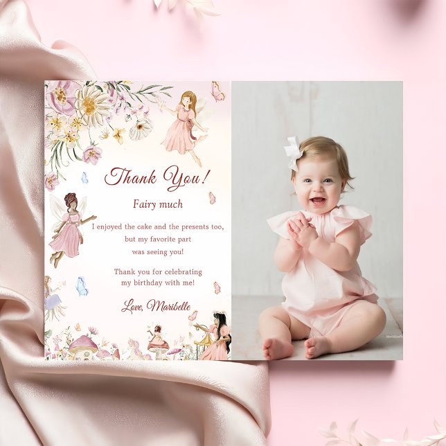 Wildflower Fairy Birthday Photo Thank You Card (Creator Uploaded)
