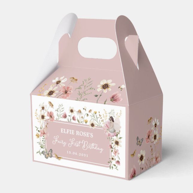 Wildflower Fairy Dusty Pink Garden Tea Party Favor Box (Front Side)
