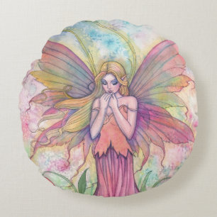 Wildflower Fairy Fantasy Art Round Pillow