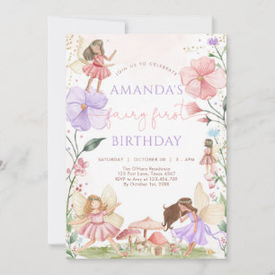 Wildflower Fairy First 1st Birthday Invitation