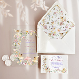 Wildflower Fairy Girl Baby Shower Acrylic Invitations