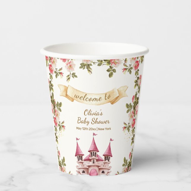 Wildflower Fairytale Castle Baby Shower Welcome  Paper Cups (Front)