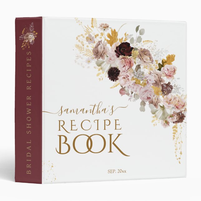 Wildflower Fall Elegant Bridal Shower Recipe Book Binder (Front/Spine)