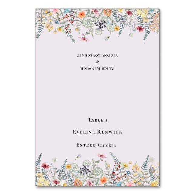 Wildflower Fern Lavender Menu Foldable Place Card (Front)