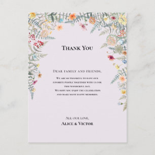 Wildflower Fern Lavender Reception Thank You Card