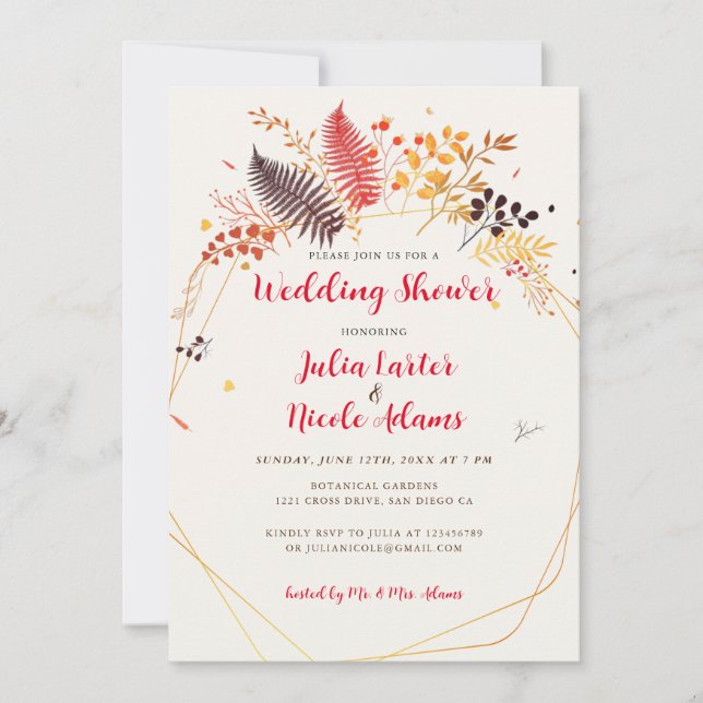 Wildflower Fern Mushroom Foliage Wedding Shower Invitation (Front)