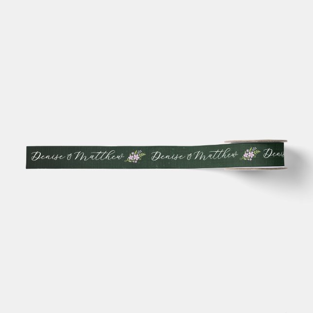 Wildflower & Fern on Forest Green Grosgrain Ribbon (Front)