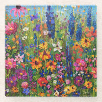 Wildflower field Acrylic painting Coaster