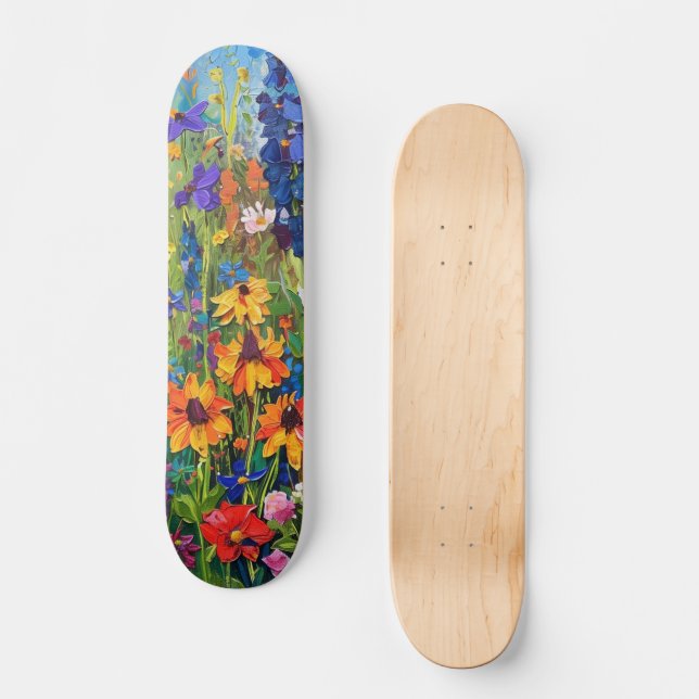 Wildflower field Acrylic painting Skateboard (Front)