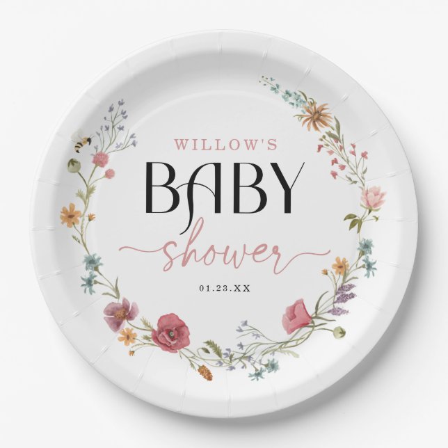 Wildflower Field Boho Baby Shower Decor Paper Plate (Front)