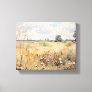 Wildflower Field Landscape Oil Painting Canvas Print