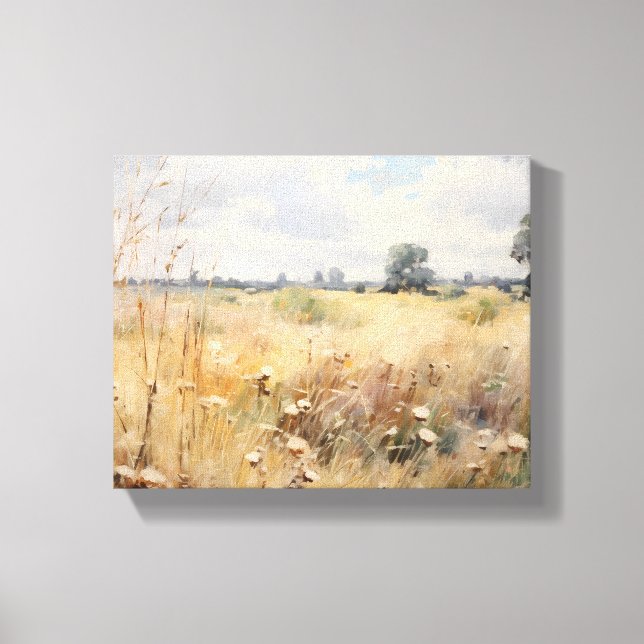 Wildflower Field Landscape Oil Painting Canvas Print (Front)
