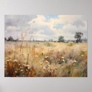 Wildflower Field Landscape Oil Painting Poster
