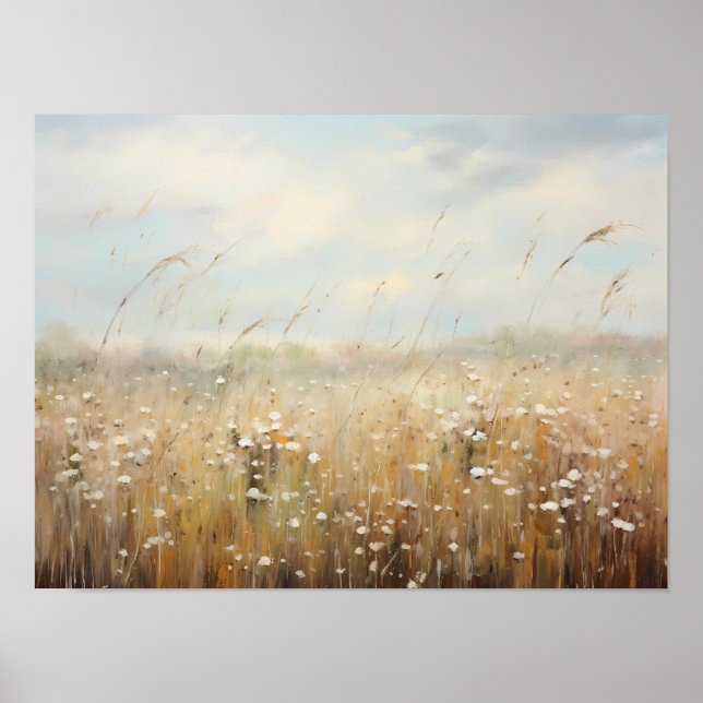 Wildflower Field Landscape Oil Painting Poster (Front)