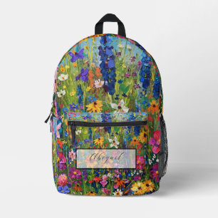 Wildflower field painting name printed backpack