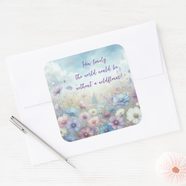 Wildflower Field & Quote Square Sticker (Envelope)