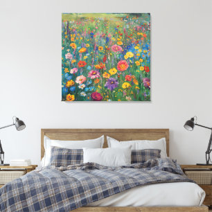 Wildflower field watercolor painting canvas print