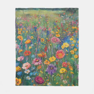 Wildflower field watercolor painting fleece blanket