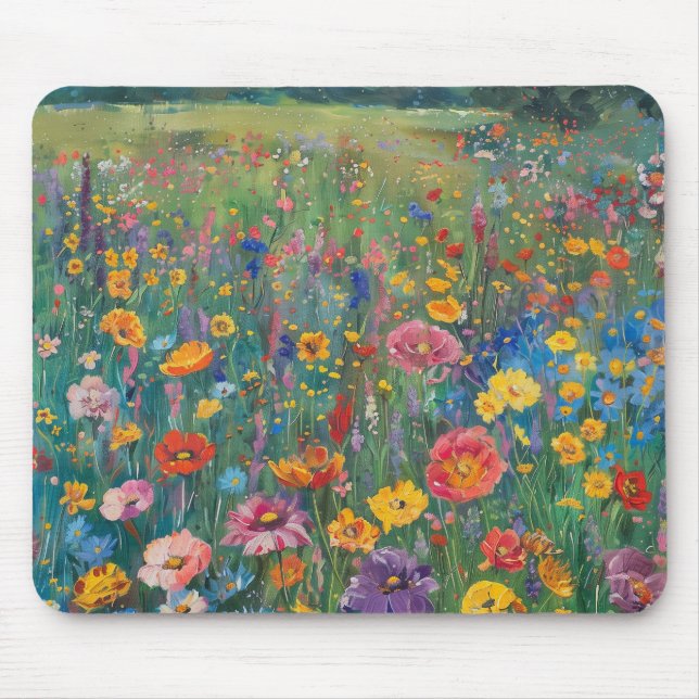 Wildflower field watercolor painting mouse pad (Front)