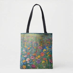 Wildflower field watercolor painting tote bag