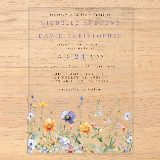 Wildflower Field Wedding Acrylic Invitations (Front)