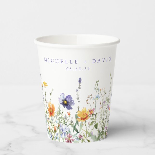 Wildflower Field Wedding Paper Cups (Left)