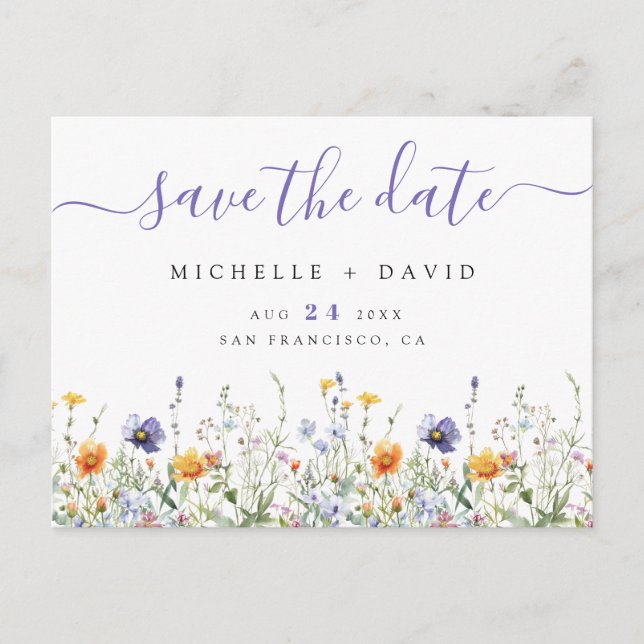 Wildflower Field Wedding Save the Date Postcard (Front)