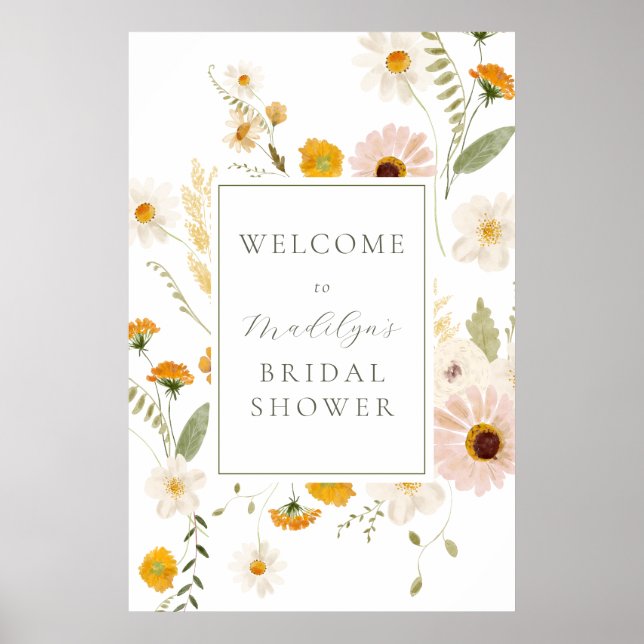 Wildflower Fields Boho Bridal Shower Welcome Sign (Front)