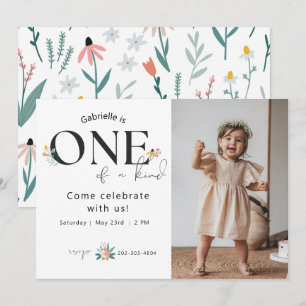 Wildflower First Birthday Photo Invitation