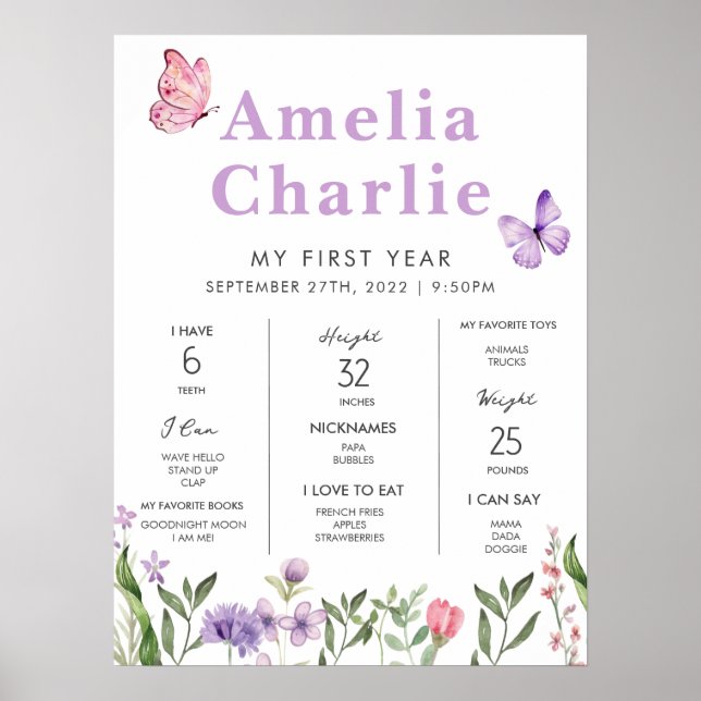 Wildflower First Year First Birthday Milestone  Poster (Front)