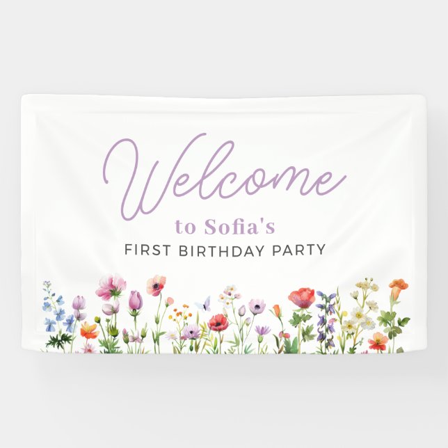 Wildflower Floral 1st Birthday Welcome Banner (Horizontal)