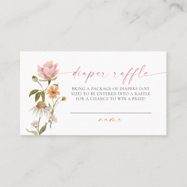 Wildflower Floral Baby Shower Diaper Raffle Card (Front)
