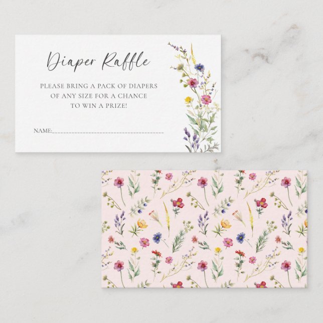Wildflower Floral Baby Shower Diaper Raffle Enclosure Card (Front/Back)