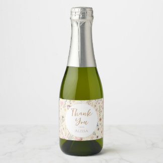 Wildflower Floral Baby Shower Favour Sparkling Wine Label