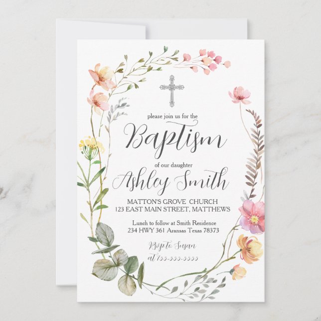 Wildflower Floral BAPTISM Invitation (Front)