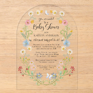 Wildflower Floral Bees Watercolor Baby Girl Shower Acrylic Invitations
