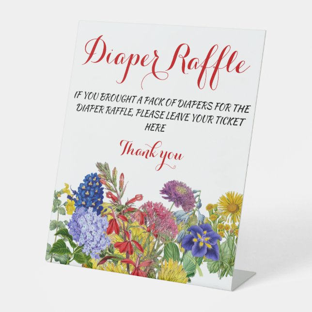 Wildflower Floral Bloom Diaper Raffle Game Place Pedestal Sign (Front)