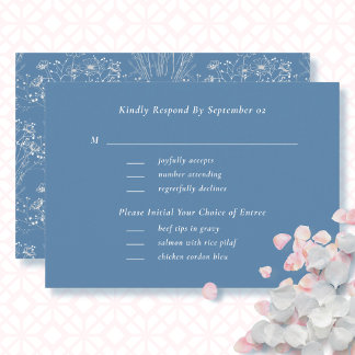 Wildflower Floral Blue Menu Selection Wedding RSVP