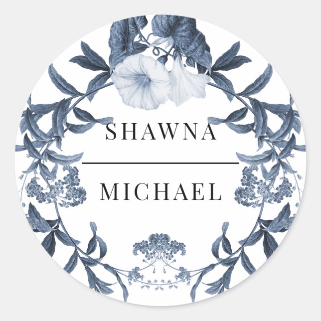 Wildflower Floral Blue n White Spring Wedding Seal (Front)