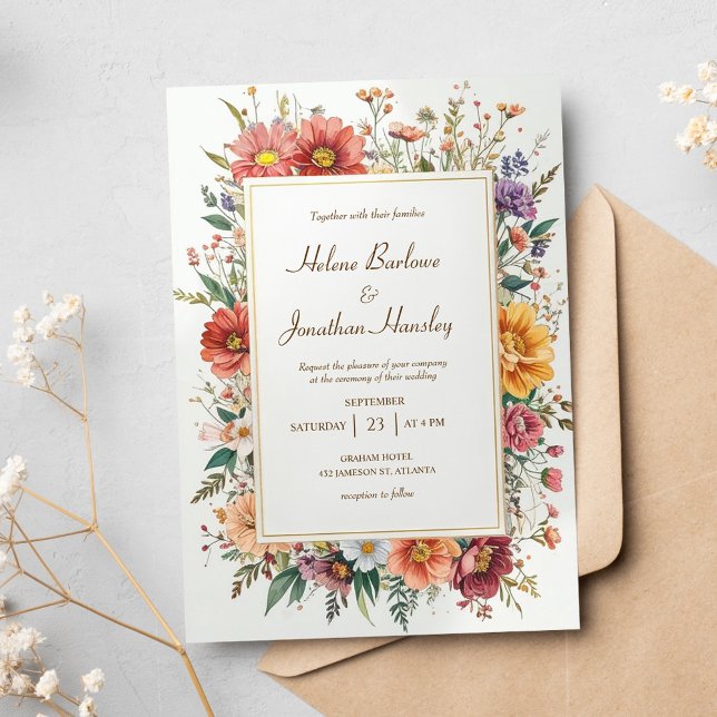 Wildflower Floral Boho Vintage Elegant Wedding Invitation (Wildflower Floral Boho Vintage Elegant Wedding Invitation)
