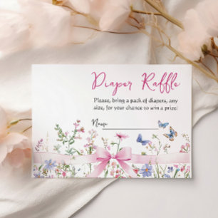 Wildflower Floral Bow Baby Shower Diaper Raffle Enclosure Card