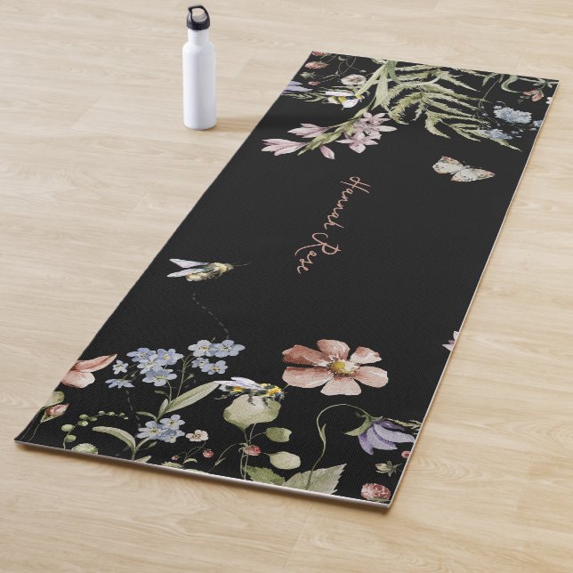 Wildflower Floral Bumble Bee | Monogram  Yoga Mat (In Situ)