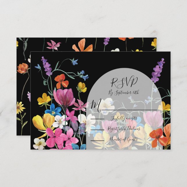 Wildflower Floral Dark Meadow response cards RSVP (Front/Back)