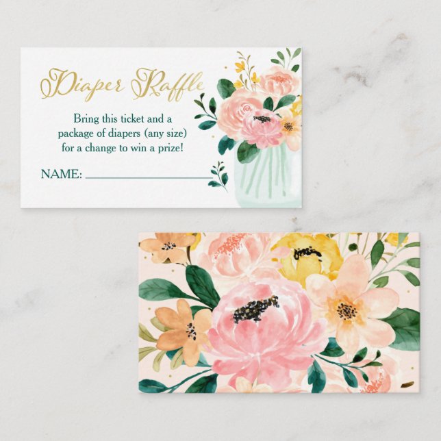 Wildflower Floral Diaper Raffle Ticket  Enclosure Card (Front/Back)