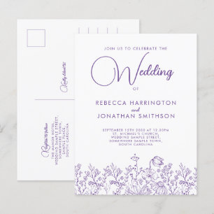 Wildflower Floral Elegant Lilac Wedding Invitation Postcard
